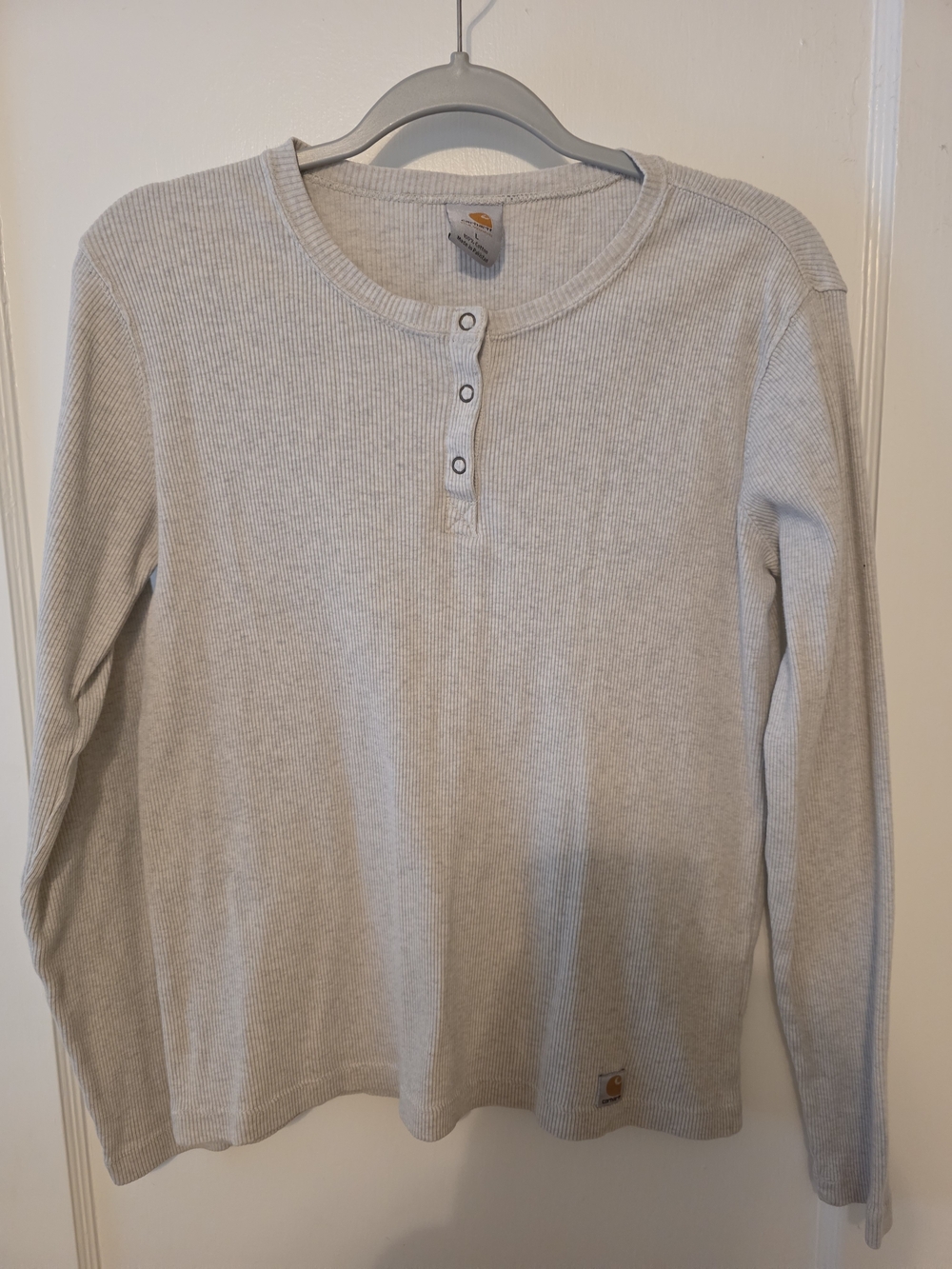 Carhartt Women's Long-Sleeve Henley Shirt in Light Gray